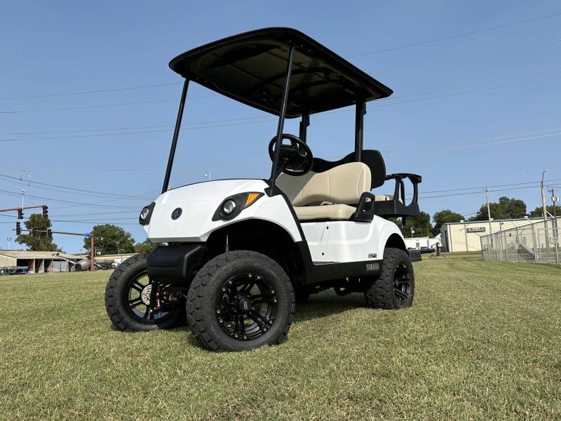 "2022 Yamaha DRIVE 2 EFI QuieTech Gas Golf Cart in sleek silver parked on a golf course."